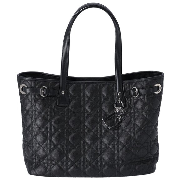 Christian Dior Panarea Tote Bag Black Coated Canvas Leather Quilted - Picture 1 of 9